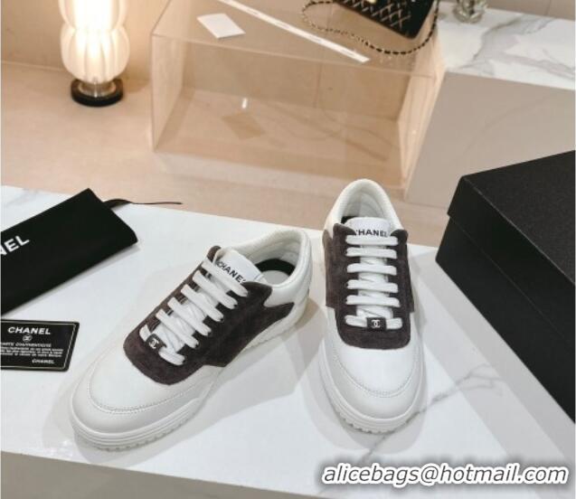 Unique Style Chanel White Leather and Suede Sneakers Dark Grey 120043