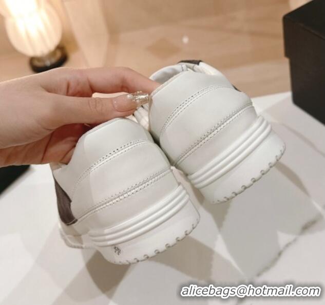 Unique Style Chanel White Leather and Suede Sneakers Dark Grey 120043