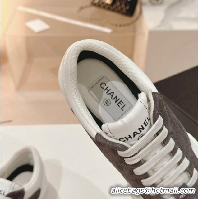 Unique Style Chanel White Leather and Suede Sneakers Dark Grey 120043