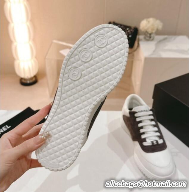 Unique Style Chanel White Leather and Suede Sneakers Dark Grey 120043