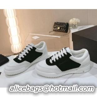 Grade Chanel White Leather and Suede Sneakers Black 120044