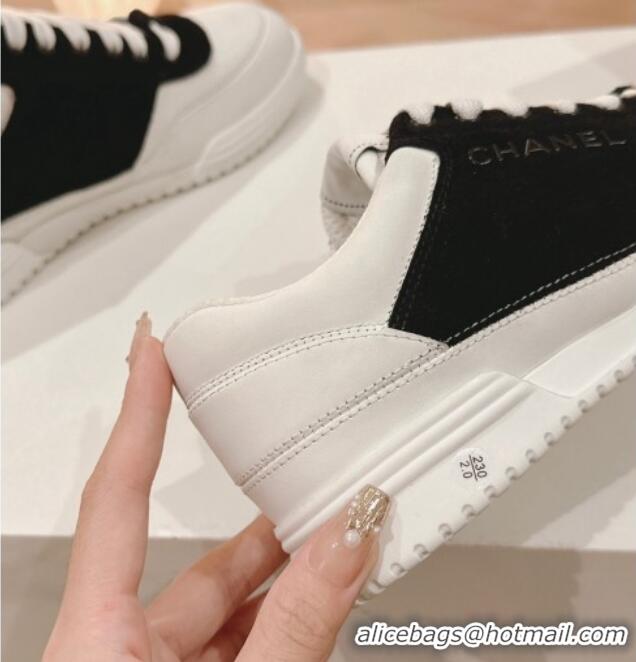 Grade Chanel White Leather and Suede Sneakers Black 120044