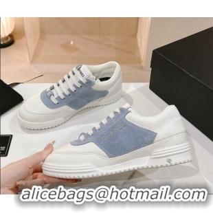 Shop Duplicate Chanel White Leather and Suede Sneakers White/Blue 120045