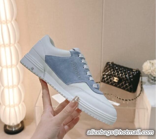 Shop Duplicate Chanel White Leather and Suede Sneakers White/Blue 120045