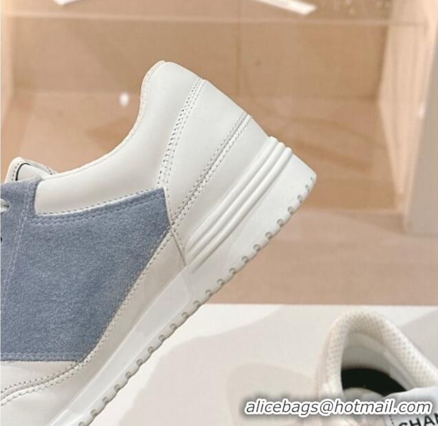 Shop Duplicate Chanel White Leather and Suede Sneakers White/Blue 120045