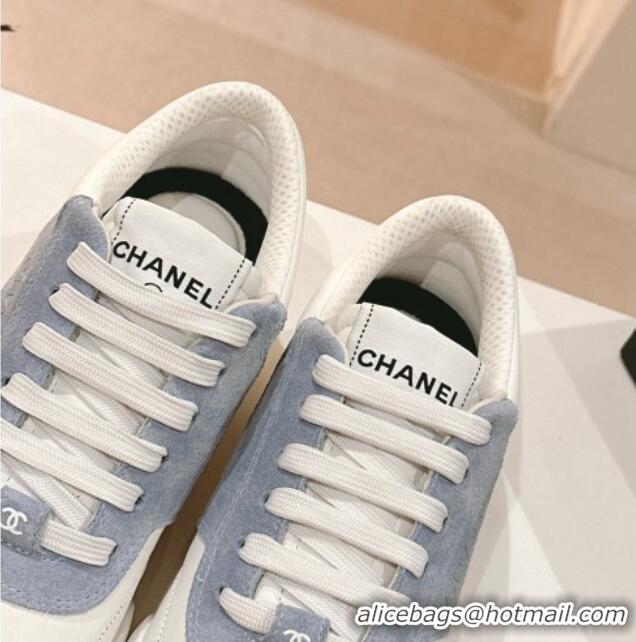 Shop Duplicate Chanel White Leather and Suede Sneakers White/Blue 120045