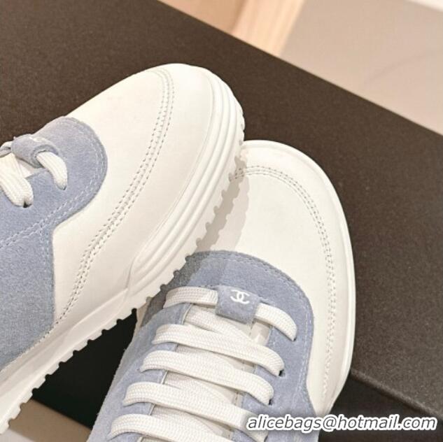 Shop Duplicate Chanel White Leather and Suede Sneakers White/Blue 120045