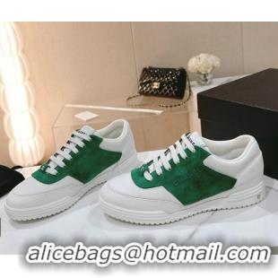 Expensive Chanel White Leather and Suede Sneakers White/Green 120046