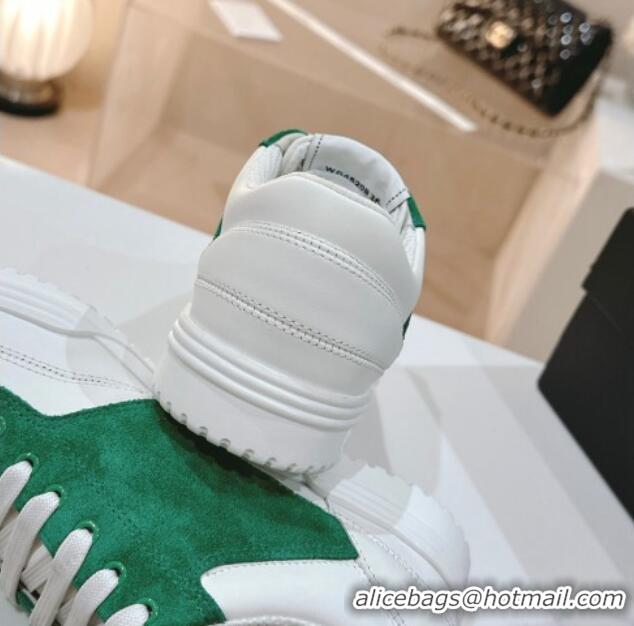 Expensive Chanel White Leather and Suede Sneakers White/Green 120046