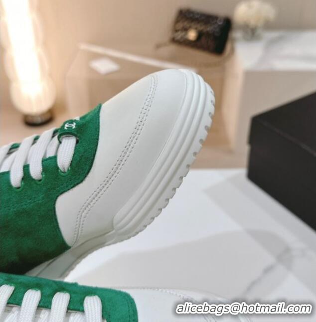 Expensive Chanel White Leather and Suede Sneakers White/Green 120046