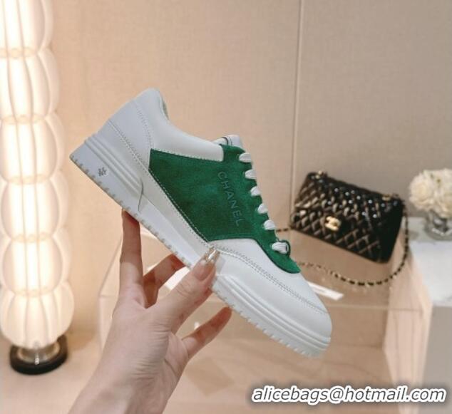 Expensive Chanel White Leather and Suede Sneakers White/Green 120046