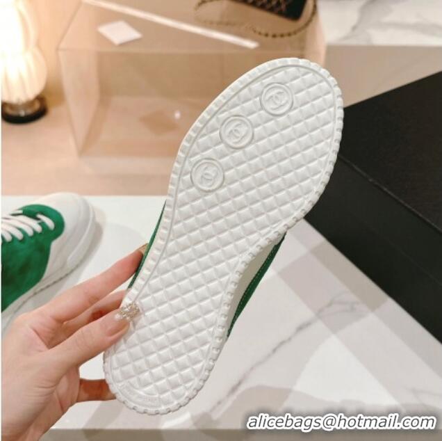 Expensive Chanel White Leather and Suede Sneakers White/Green 120046