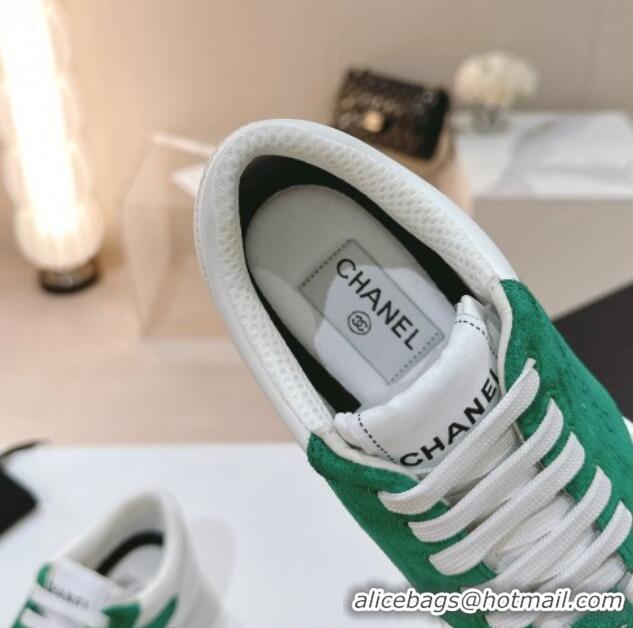 Expensive Chanel White Leather and Suede Sneakers White/Green 120046