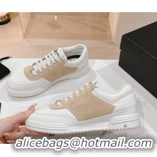 Discount Chanel White Leather and Suede Sneakers White/Beige 120047