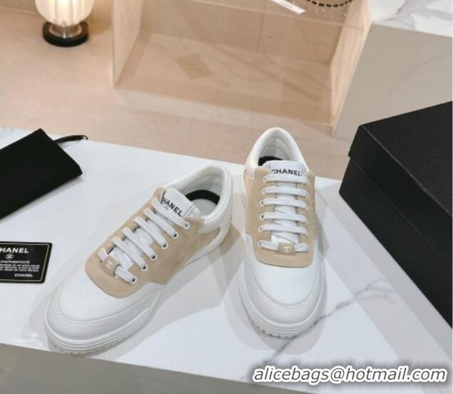 Discount Chanel White Leather and Suede Sneakers White/Beige 120047