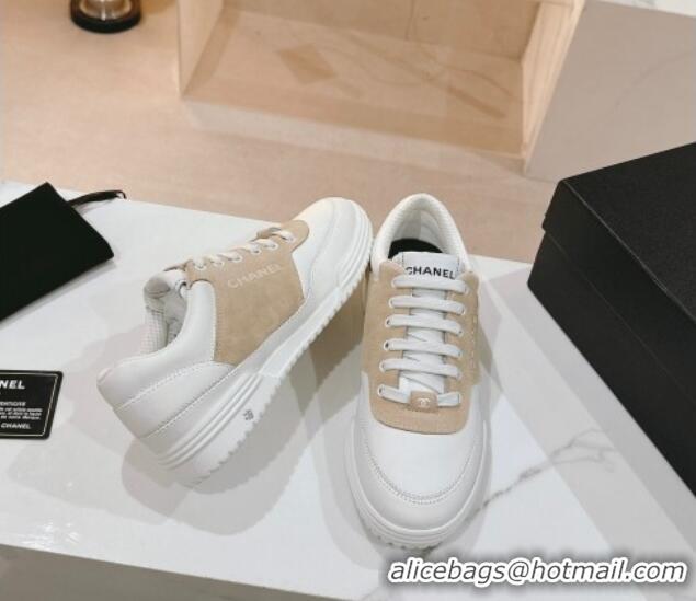 Discount Chanel White Leather and Suede Sneakers White/Beige 120047