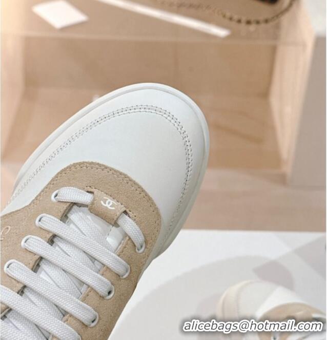 Discount Chanel White Leather and Suede Sneakers White/Beige 120047