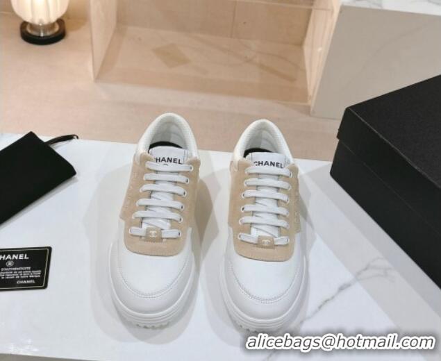 Discount Chanel White Leather and Suede Sneakers White/Beige 120047