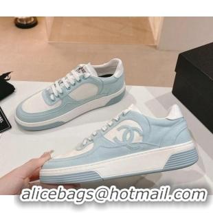 Unique Chanel Cotton Sneakers G45352 Light Blue 120049