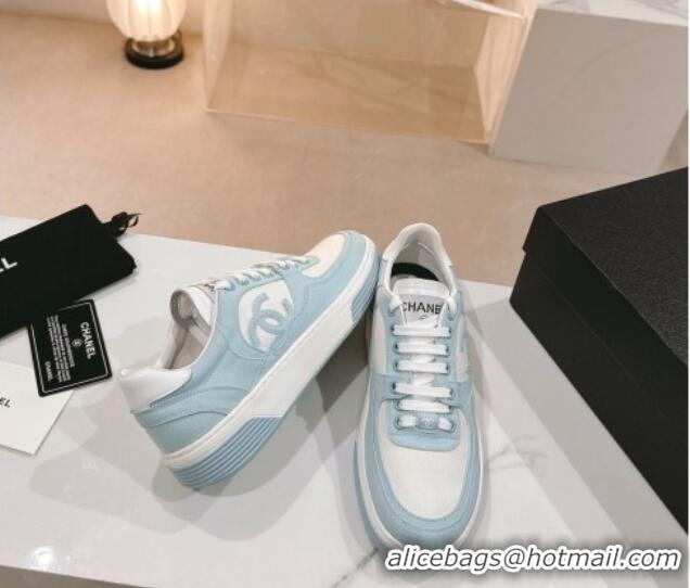 Unique Chanel Cotton Sneakers G45352 Light Blue 120049