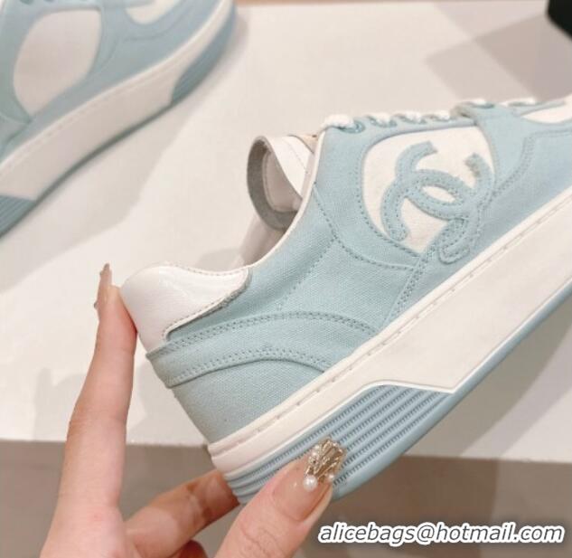 Unique Chanel Cotton Sneakers G45352 Light Blue 120049