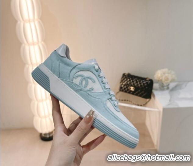 Unique Chanel Cotton Sneakers G45352 Light Blue 120049