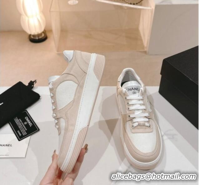 Feminine Chanel Cotton Sneakers G45352 Beige 120052 