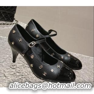 Luxury Discount Chanel Lambskin Mary Janes Pumps with Logo Charm Black 121064