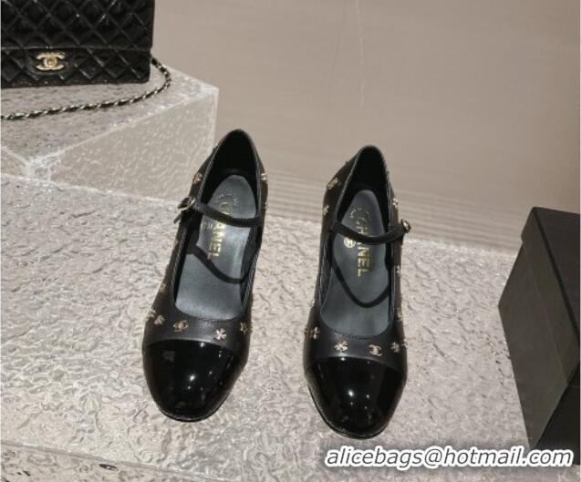 Luxury Discount Chanel Lambskin Mary Janes Pumps with Logo Charm Black 121064