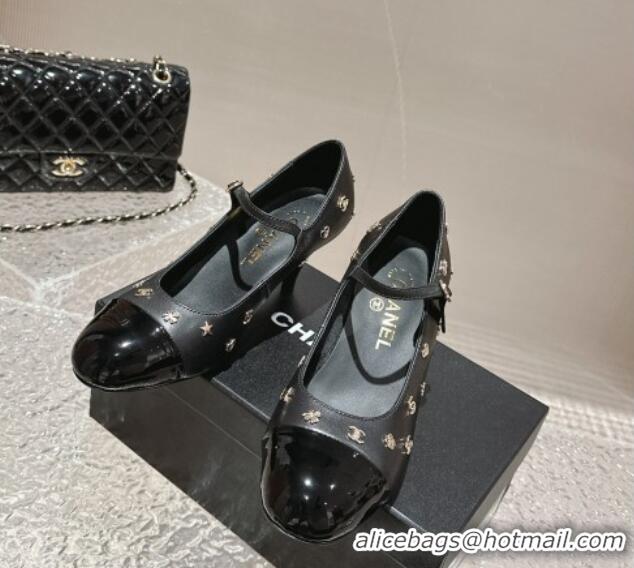 Luxury Discount Chanel Lambskin Mary Janes Pumps with Logo Charm Black 121064