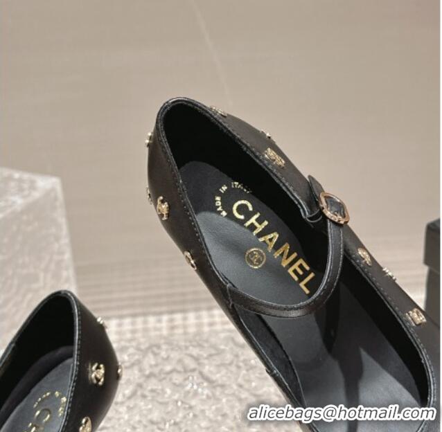 Luxury Discount Chanel Lambskin Mary Janes Pumps with Logo Charm Black 121064