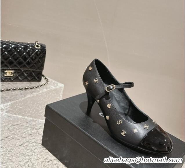 Luxury Discount Chanel Lambskin Mary Janes Pumps with Logo Charm Black 121064