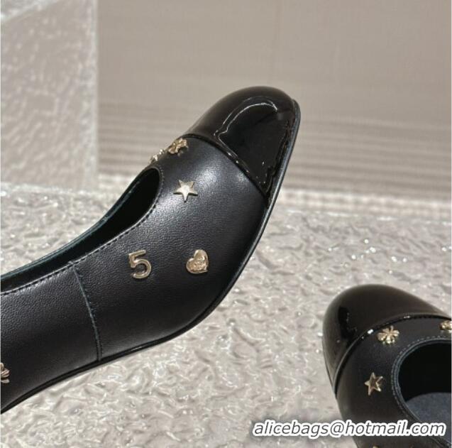 Luxury Discount Chanel Lambskin Mary Janes Pumps with Logo Charm Black 121064