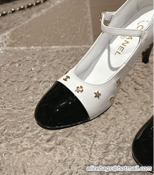 Best Product Chanel Lambskin Mary Janes Pumps with Logo Charm White 121065