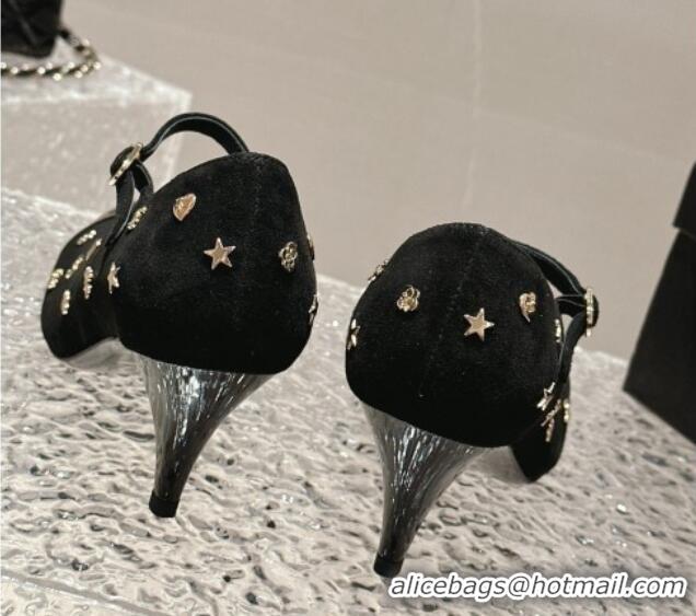 Good Quality Chanel Suede Mary Janes Pumps with Logo Charm Black 121067