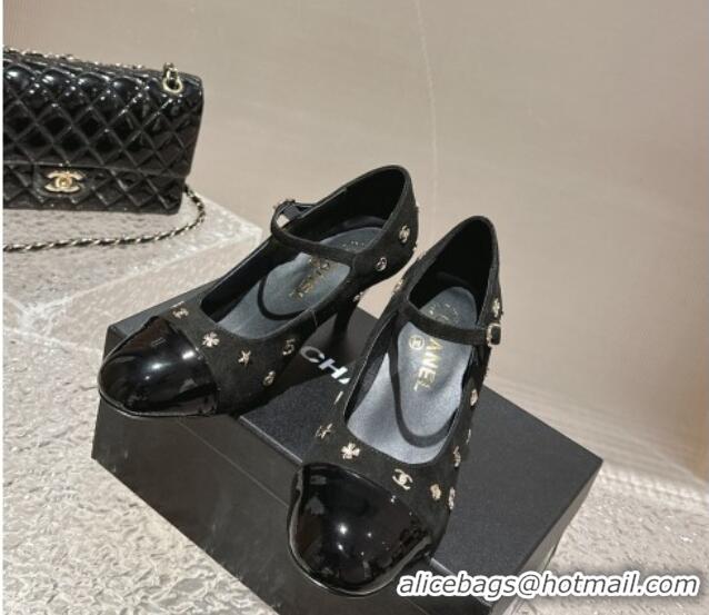 Good Quality Chanel Suede Mary Janes Pumps with Logo Charm Black 121067