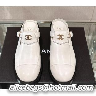 Perfect Chanel Calfskin Loafers Mules with Buckle White 121068