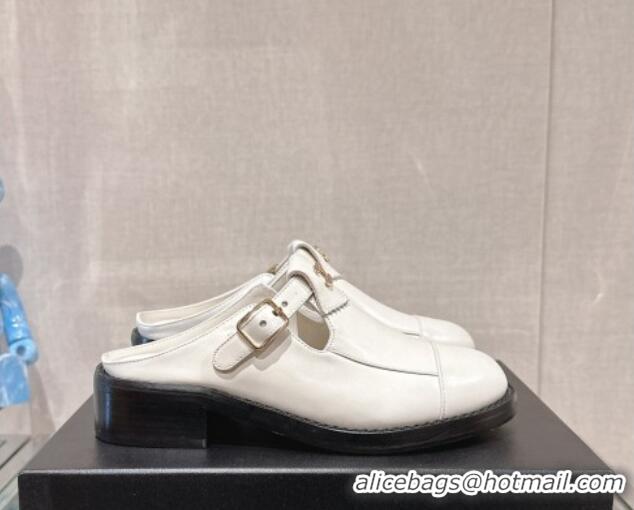 Perfect Chanel Calfskin Loafers Mules with Buckle White 121068