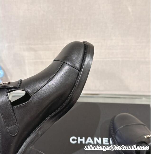 Unique Style Chanel Calfskin Loafers Mules with Buckle Black 121069