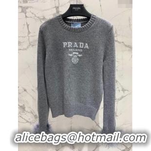 Prada Wool & Cashmere Sweater with Ostrich Feather P112316 Grey 2023