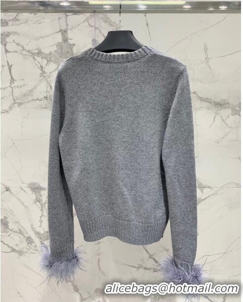 Prada Wool & Cashmere Sweater with Ostrich Feather P112316 Grey 2023