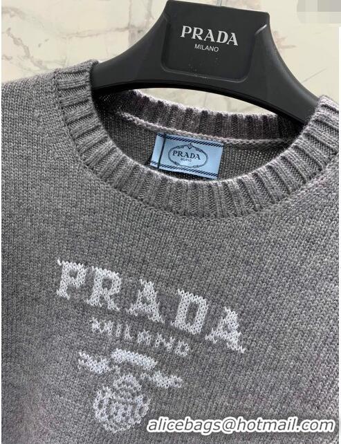 Prada Wool & Cashmere Sweater with Ostrich Feather P112316 Grey 2023