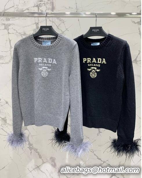 Prada Wool & Cashmere Sweater with Ostrich Feather P112316 Grey 2023