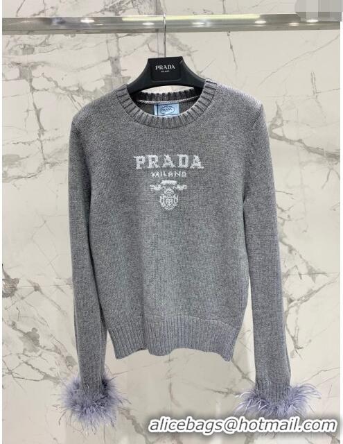 Prada Wool & Cashmere Sweater with Ostrich Feather P112316 Grey 2023