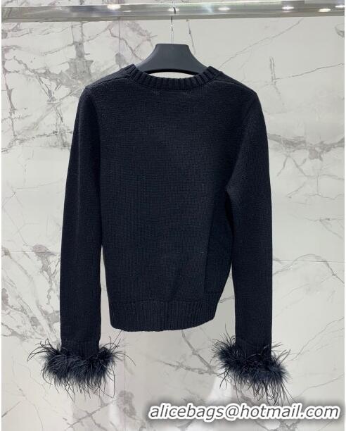 Top Quality Prada Wool & Cashmere Sweater with Ostrich Feather P112317 Black 2023