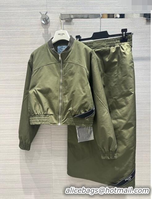 Inexpensive Prada Padded Jacket and Skirt P112409 Green 2023