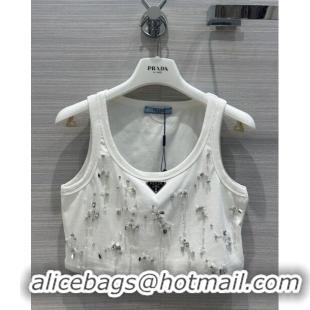 Grade Promotional Prada Crystal Short Vest P112411 White 2023