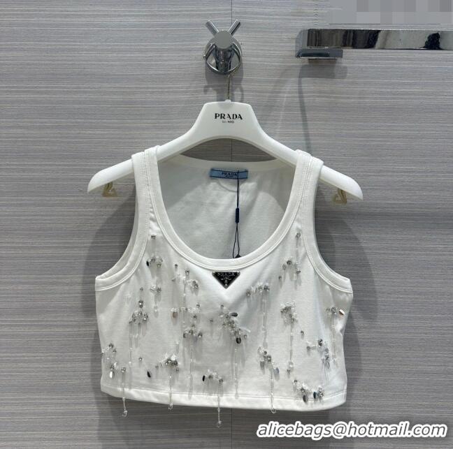 Grade Promotional Prada Crystal Short Vest P112411 White 2023