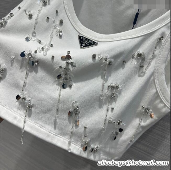 Grade Promotional Prada Crystal Short Vest P112411 White 2023