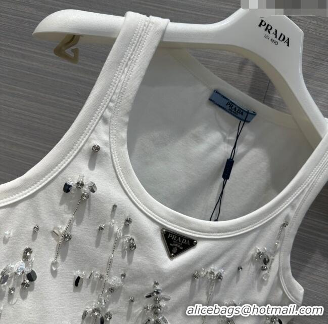 Grade Promotional Prada Crystal Short Vest P112411 White 2023